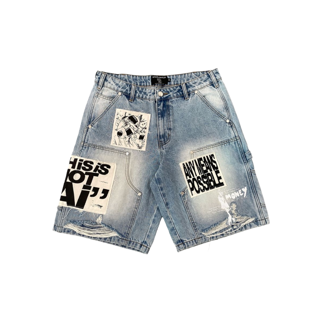 MIXED EMOTION| AI DENIM SHORTS BLUE