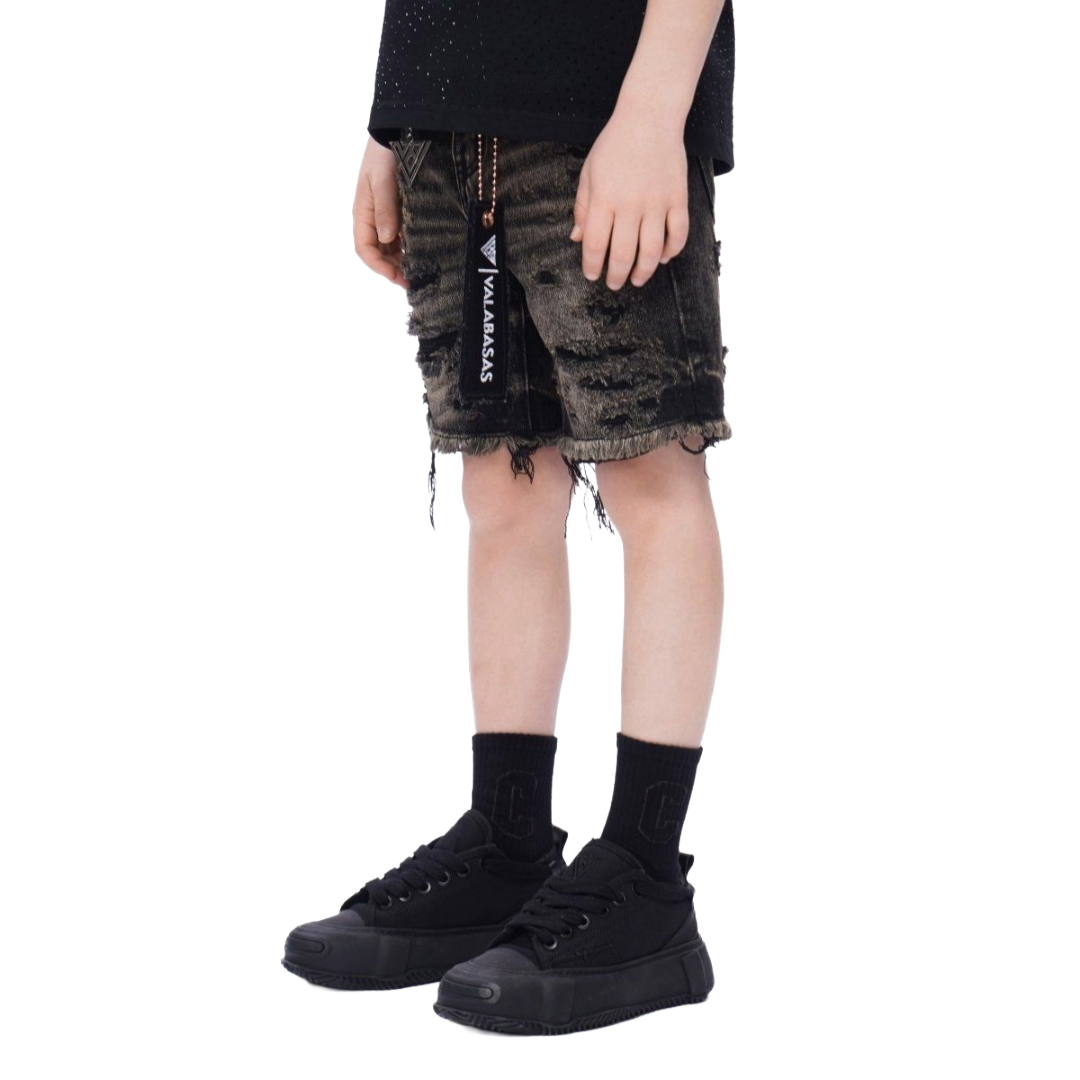 VALABASAS| KIDS CLIPPED DENIM SHORTS GREY WASHED