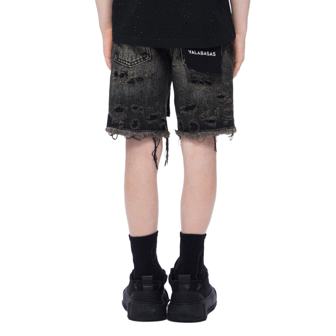 VALABASAS| KIDS CLIPPED DENIM SHORTS GREY WASHED