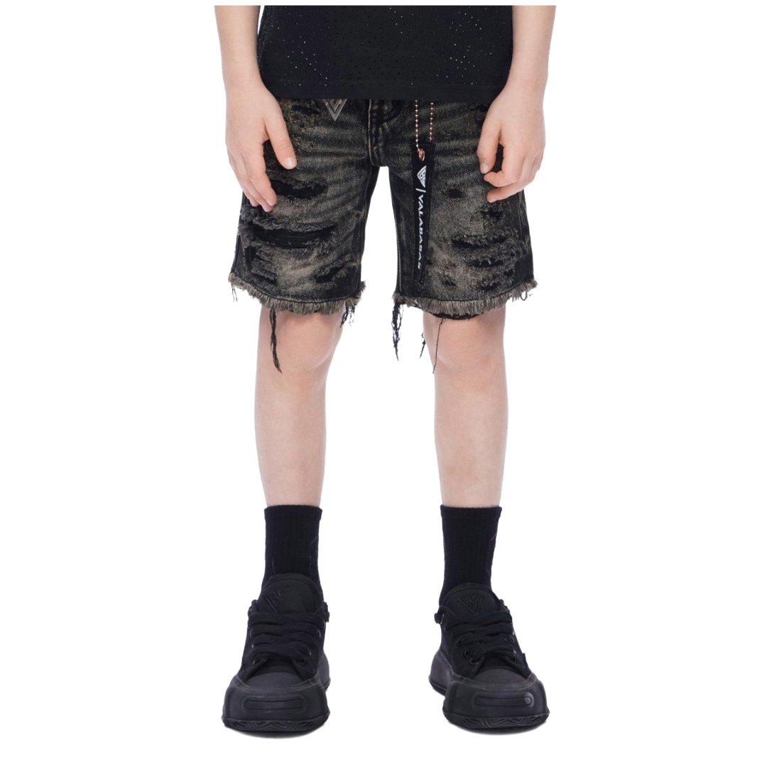 VALABASAS| KIDS CLIPPED DENIM SHORTS GREY WASHED