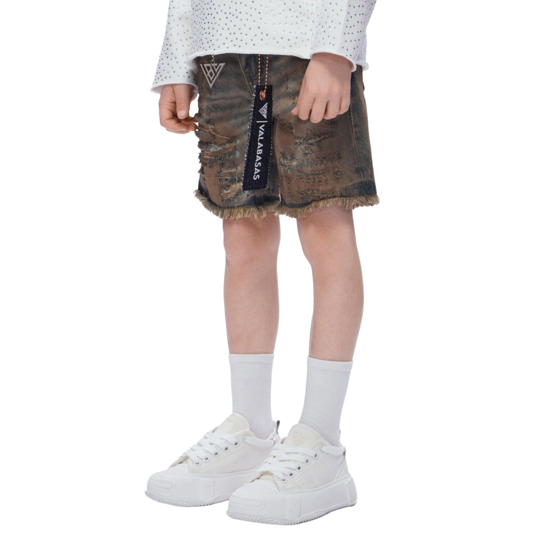 VALABASAS| KIDS CLIPPED DENIM SHORTS DIRTY VINTAGE BLUE