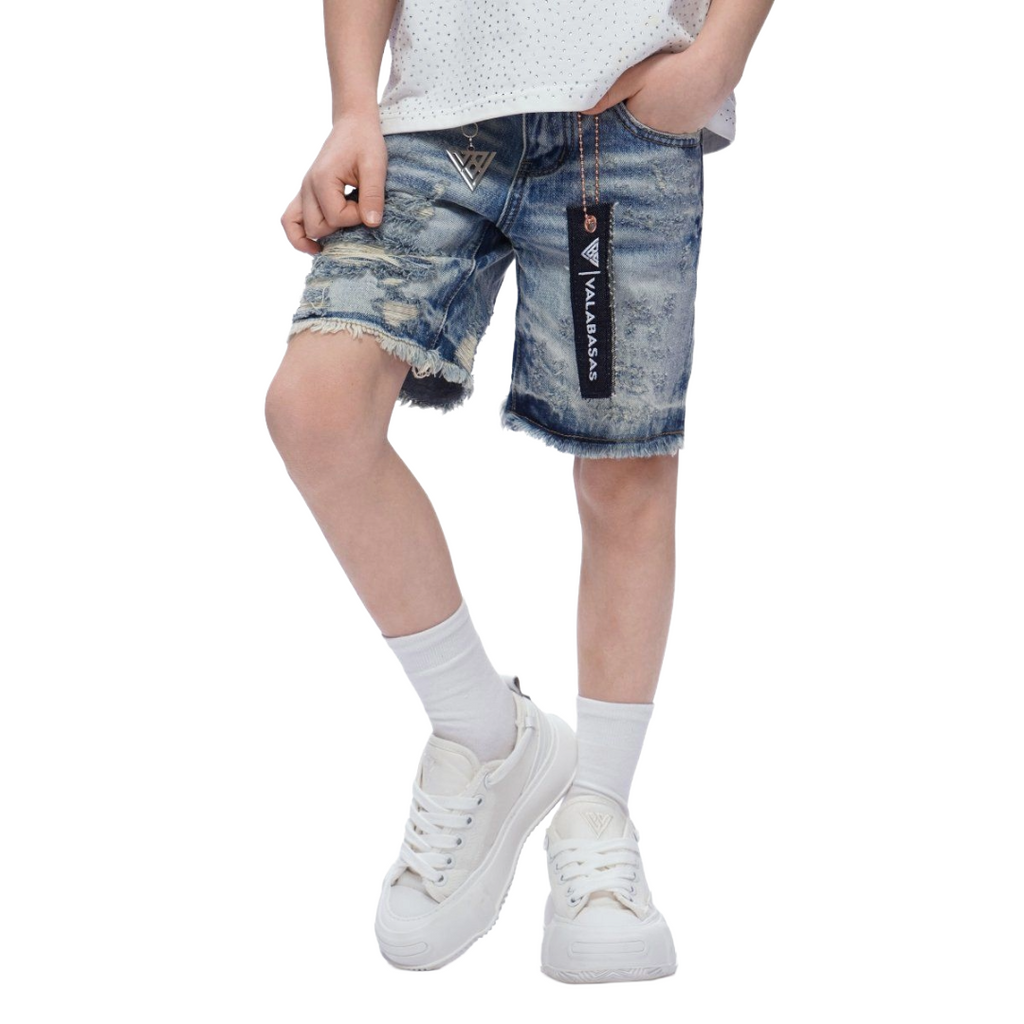 VALABASAS| KIDS CLIPPED DENIM SHORTS BLUE WASHED
