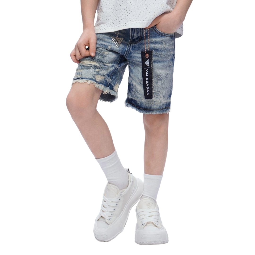 VALABASAS| KIDS CLIPPED DENIM SHORTS BLUE WASHED