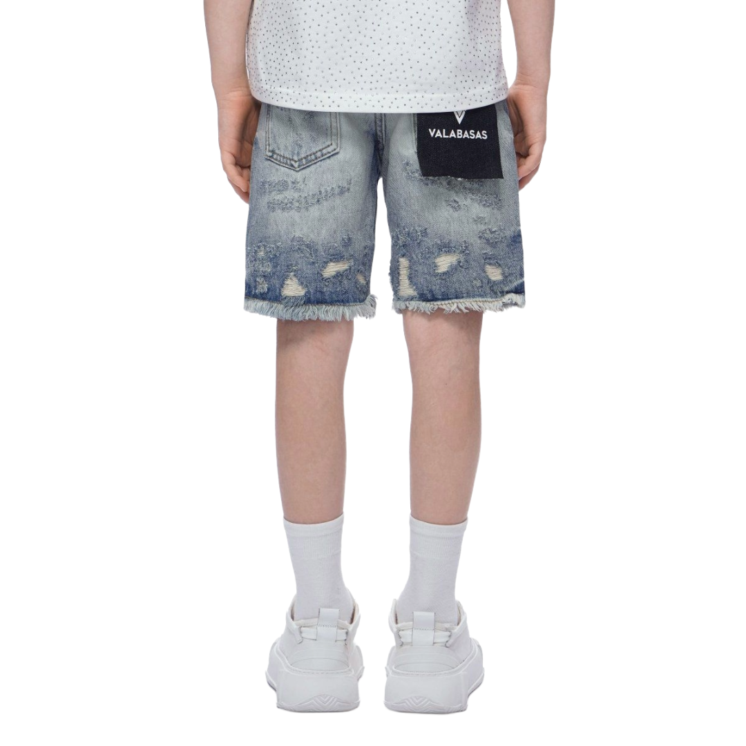 VALABASAS| KIDS CLIPPED DENIM SHORTS BLUE WASHED