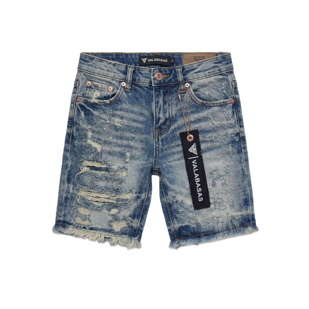 VALABASAS| KIDS CLIPPED DENIM SHORTS BLUE WASHED