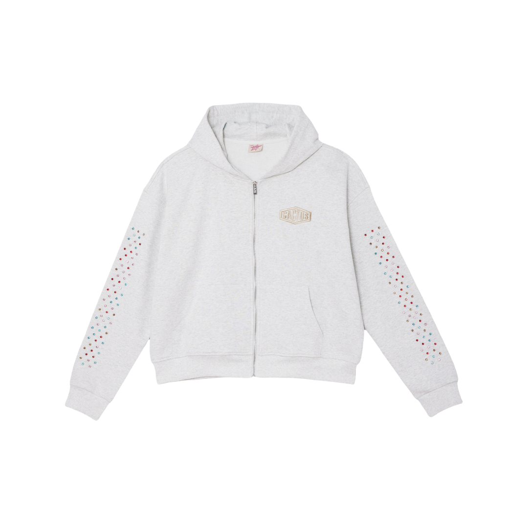 AZVA| CRYSTAL CACTUS ZIP HOODIE GREY