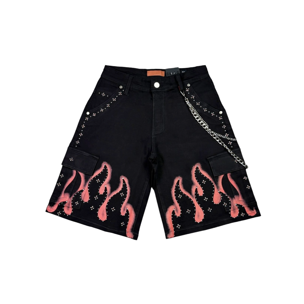 ELITE| WINNERS EMBELLISHED DENIM BLACK SHORTS