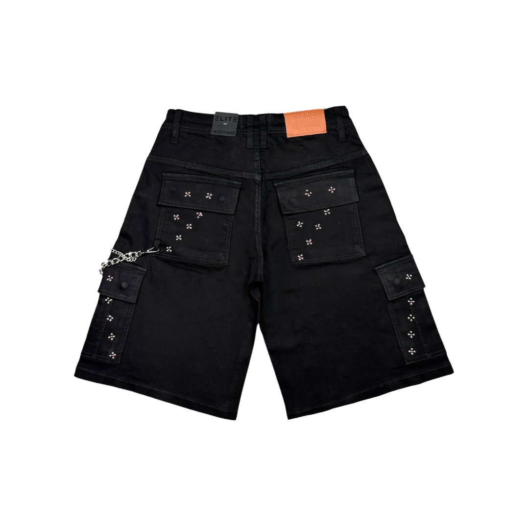 ELITE| WINNERS EMBELLISHED DENIM BLACK SHORTS