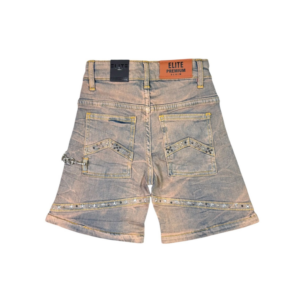 ELITE| KIDS PRYAMIDS EMBELLISHED DENIM SHORTS