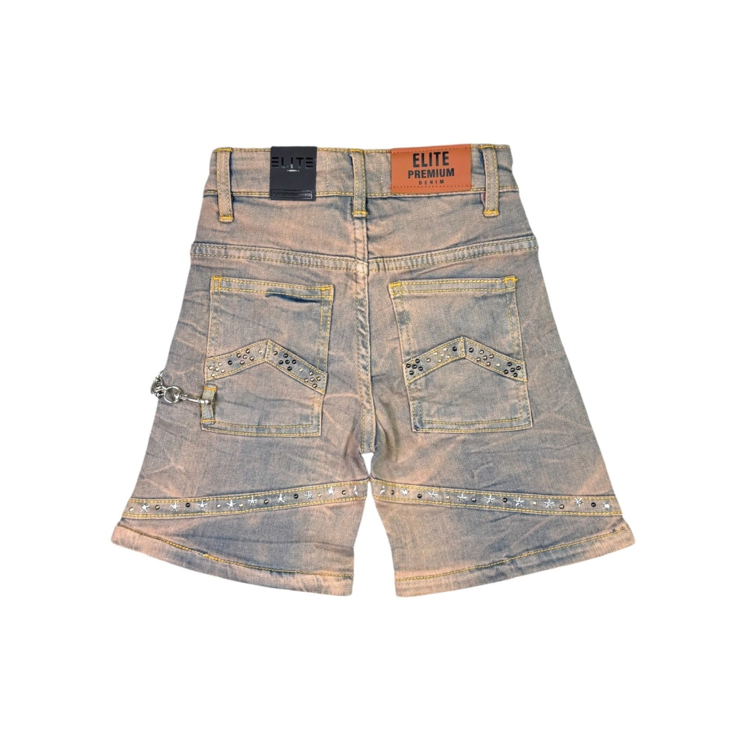 ELITE| KIDS PRYAMIDS EMBELLISHED DENIM SHORTS