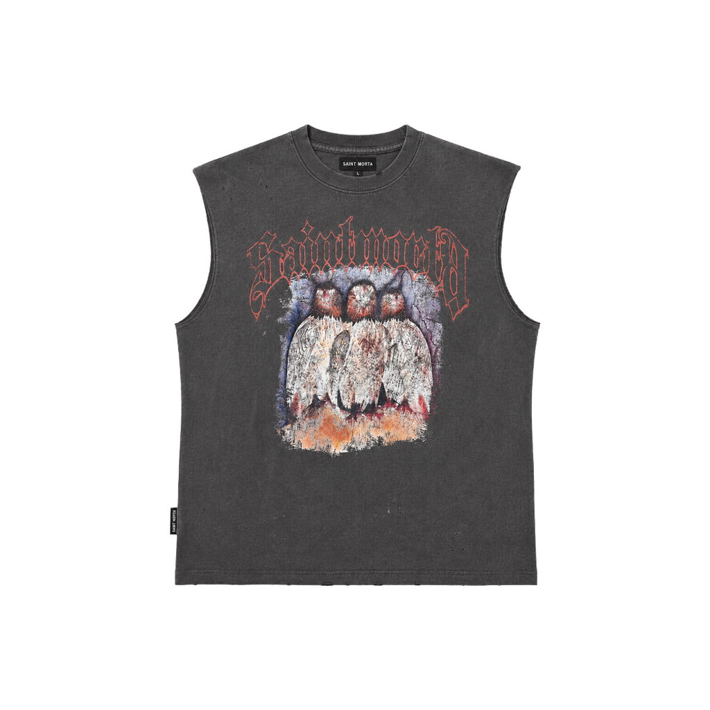 SAINT MORTA| BIRDS OF PREY MUSCLE TEE WASHED CHARCOAL