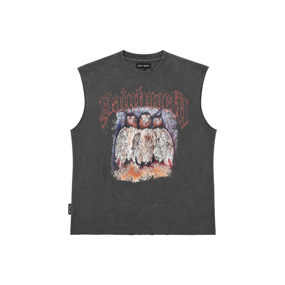 SAINT MORTA| BIRDS OF PREY MUSCLE TEE WASHED CHARCOAL