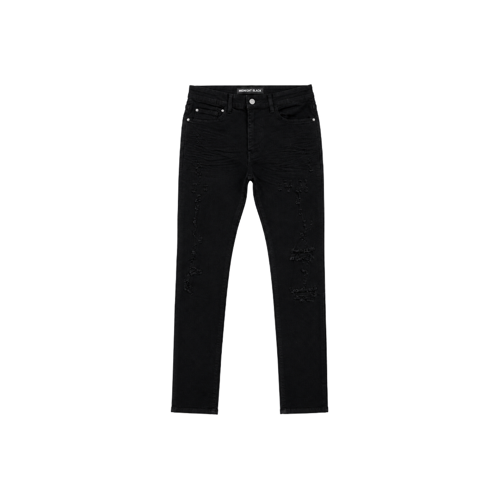 MIDNIGHT BLACK| 004 DISTRESSED SKINNY DENIM