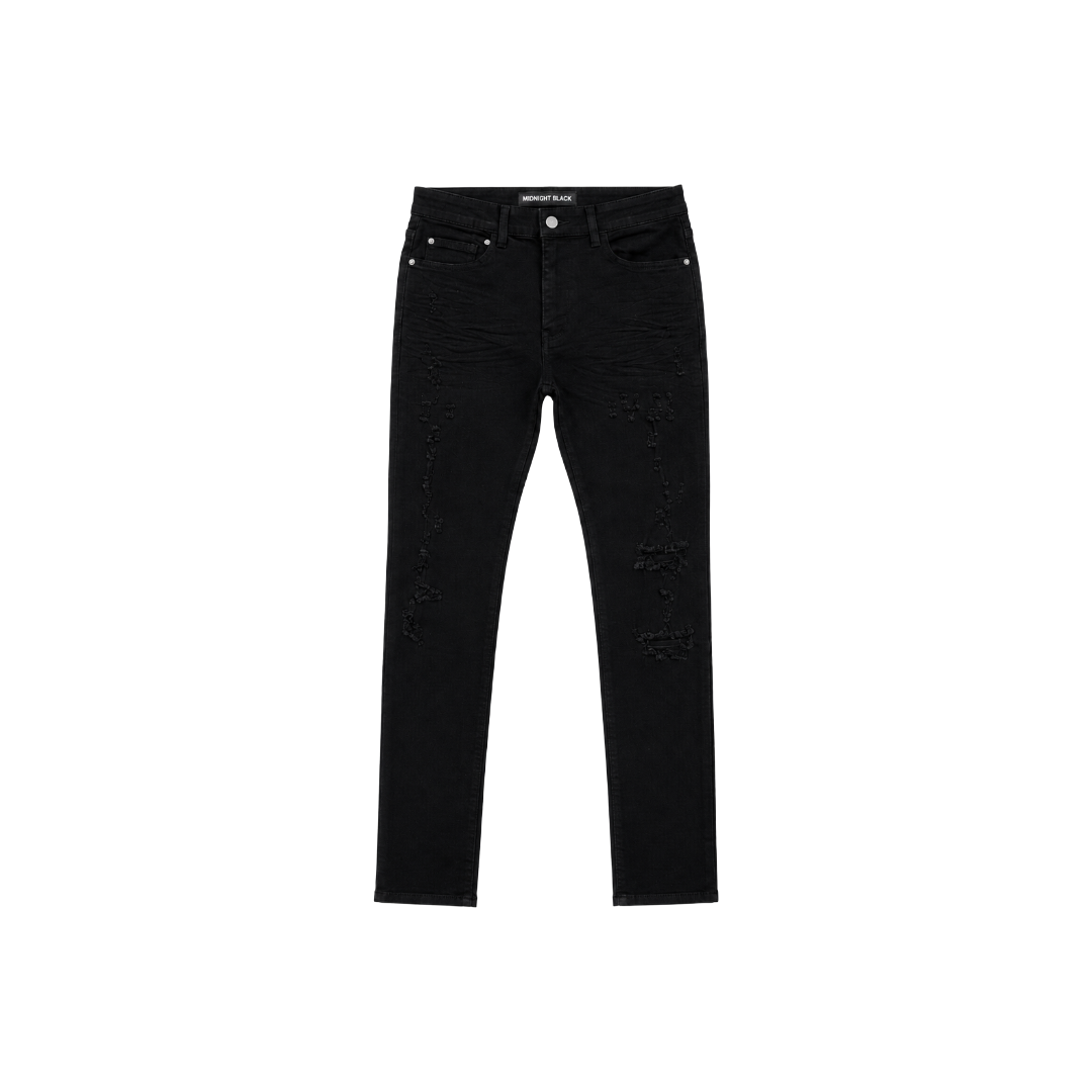 MIDNIGHT BLACK| 004 DISTRESSED SKINNY DENIM