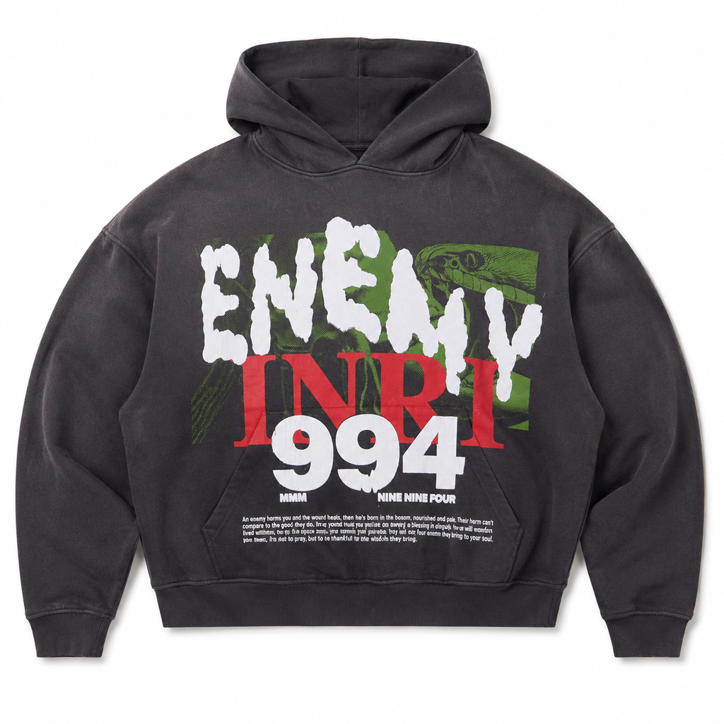 ENEMY HOODIE WASHED BLACK