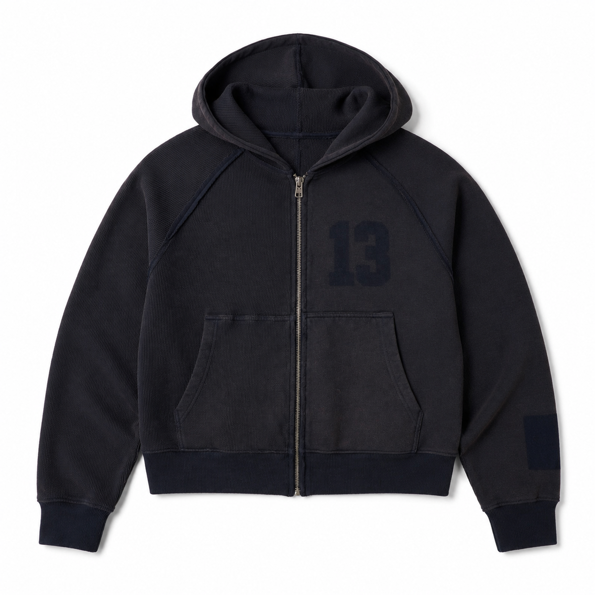 HALF & HALF ZIP UP HOODIE WASHED BLACK