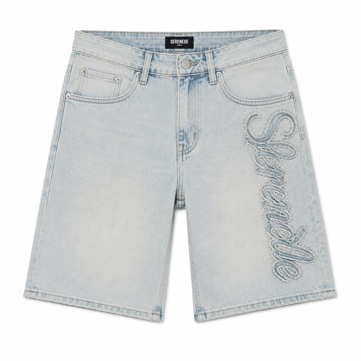 SERENEDE|SIDE SCRIPT LIGHT DENIM SHORTS