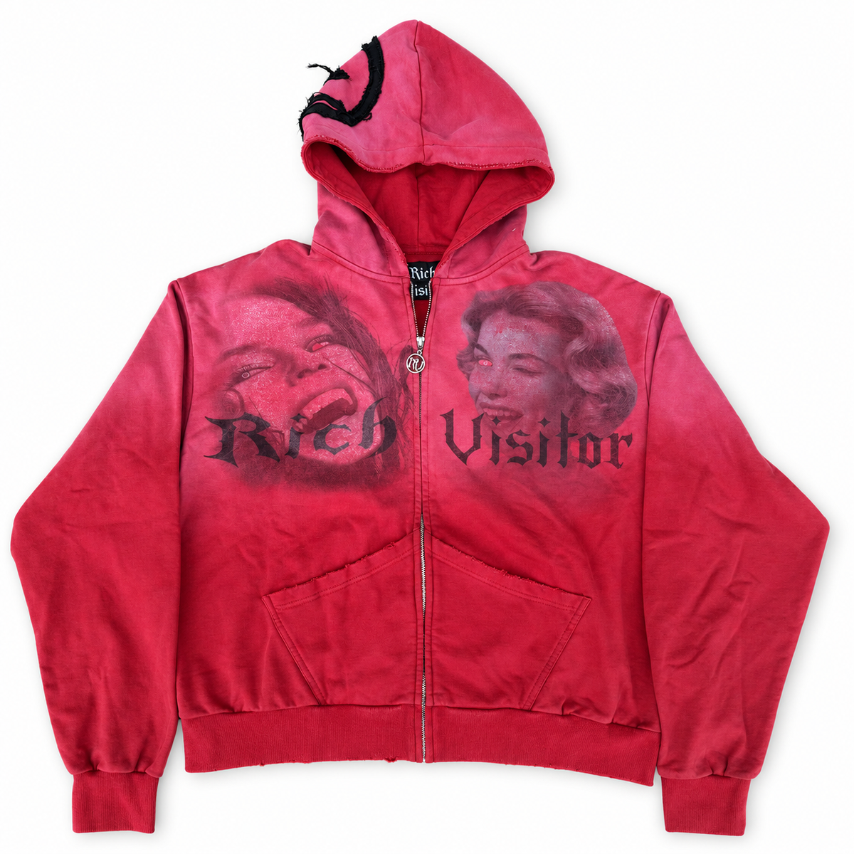 RICH VISITOR| PORTRAIT ZIP UP HOODIE-RED