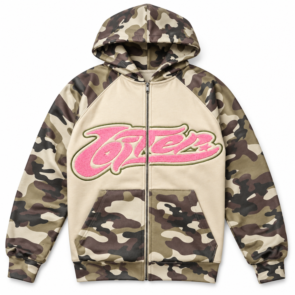 Loiter Jet Stream Zip Hoodie Camo - front flat lay
