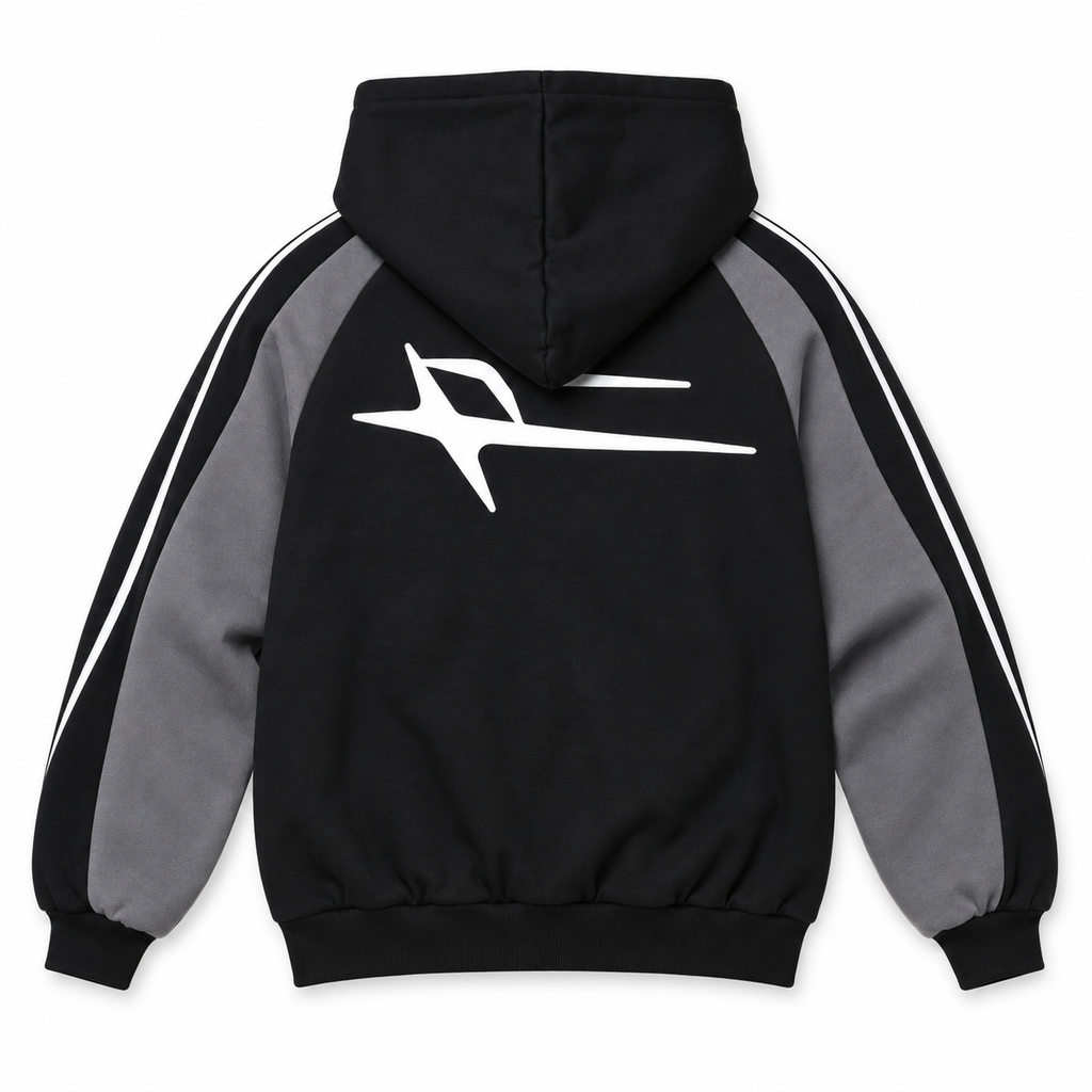 Loiter Hybrid Tek Zip Hoodie Black - back flat lay