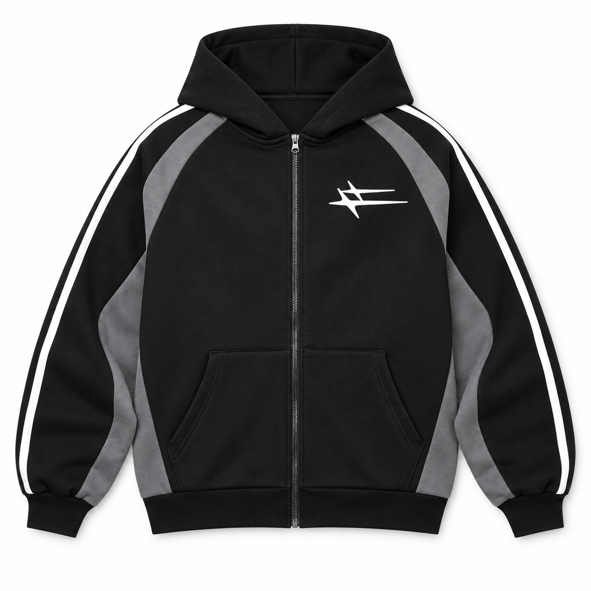 Loiter Hybrid Tek Zip Hoodie Black - front flat lay