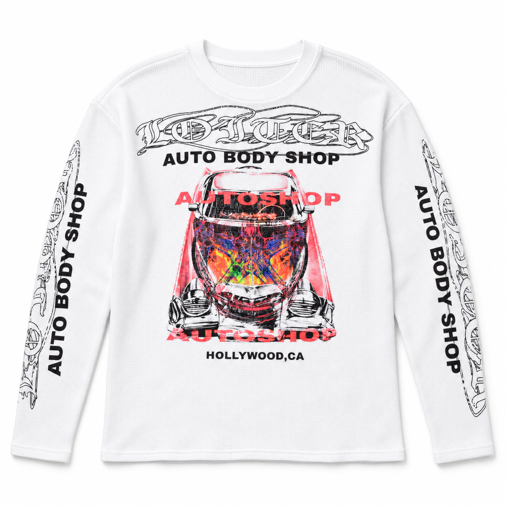 Loiter Body Shop Thermal Long Sleeve T-Shirt Off White - front flat lay