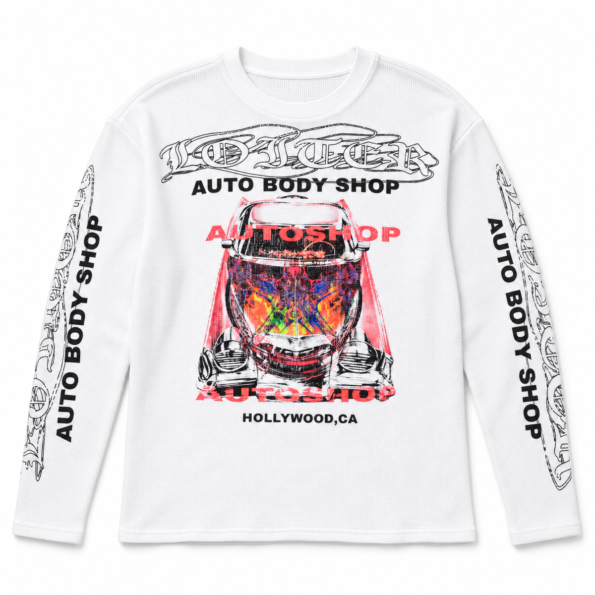 Loiter Body Shop Thermal Long Sleeve T-Shirt Off White - front flat lay