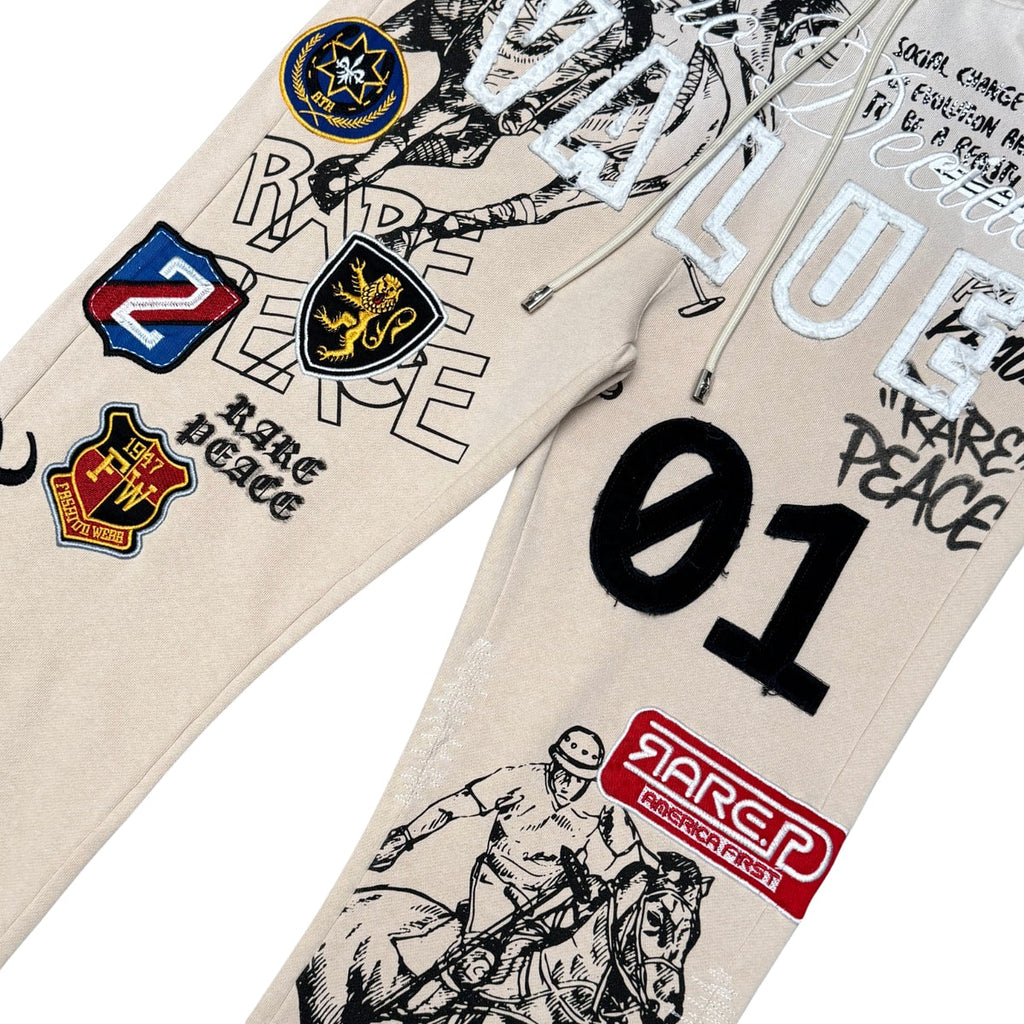 POLO PATCH JOGGER LIGHT KHAKI - front graphic detail flat lay on white