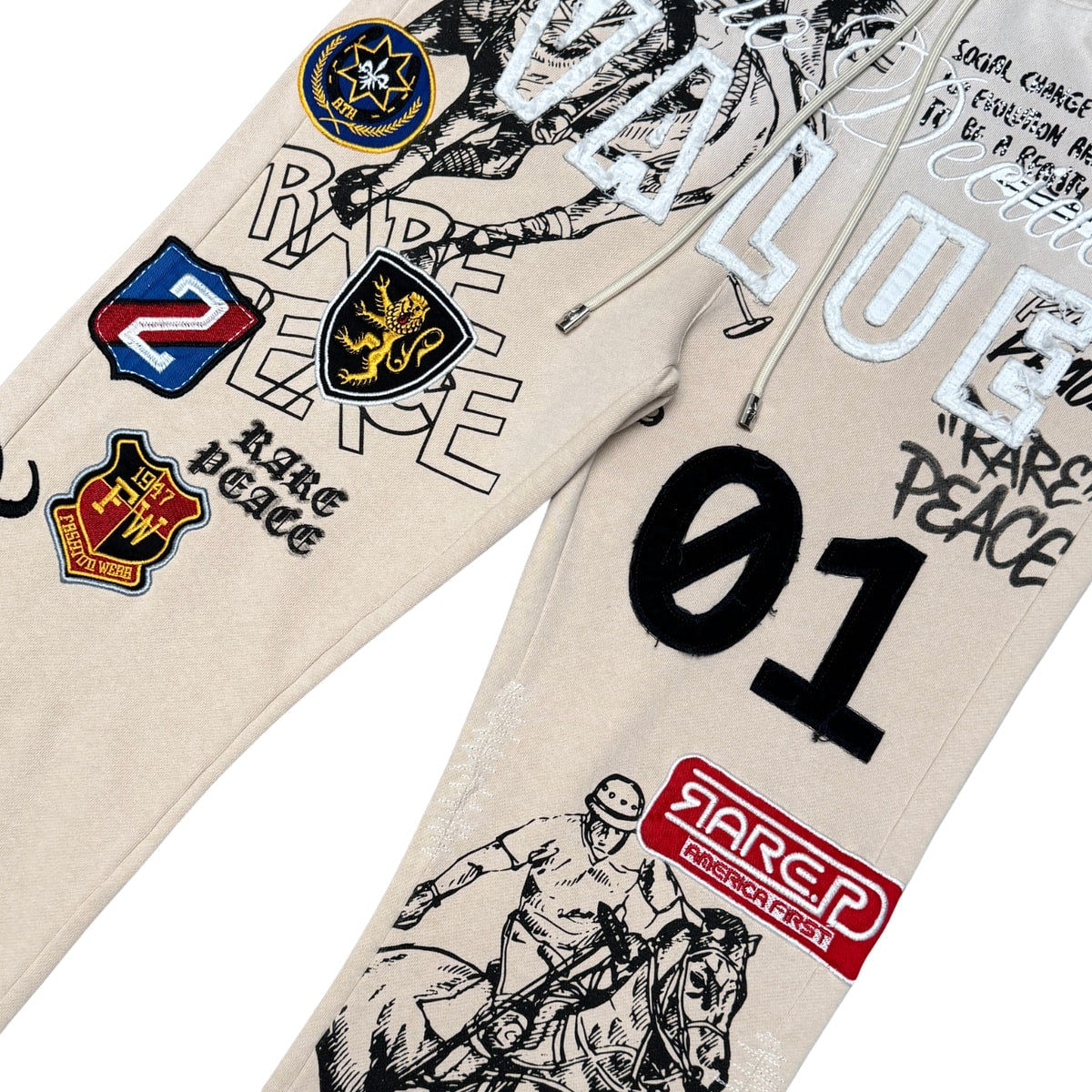 POLO PATCH JOGGER LIGHT KHAKI - front graphic detail flat lay on white