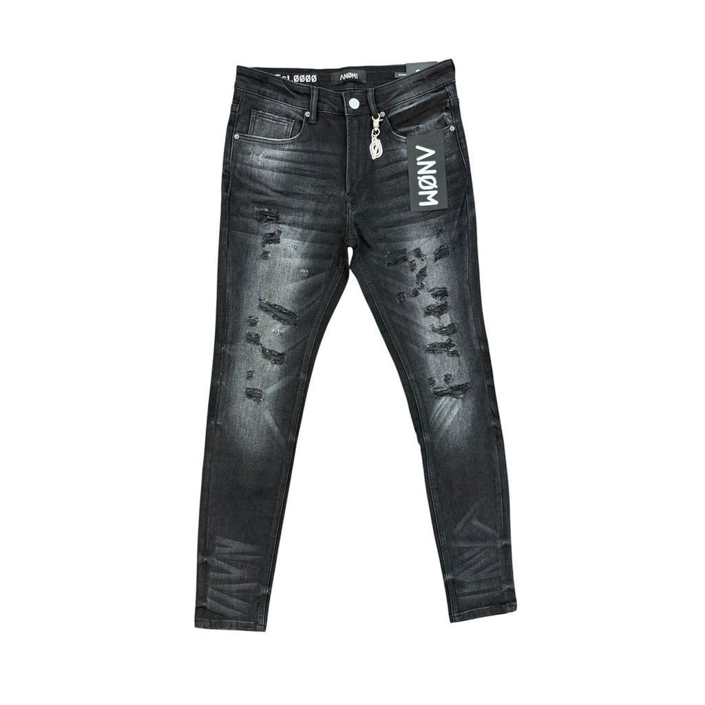 ANOM GRANITE jeans in black wash, front flat lay