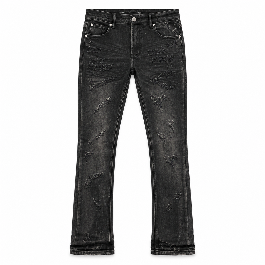 VALABASAS WIRED BLACK WASH STACKED JEANS Black Wash front flat lay