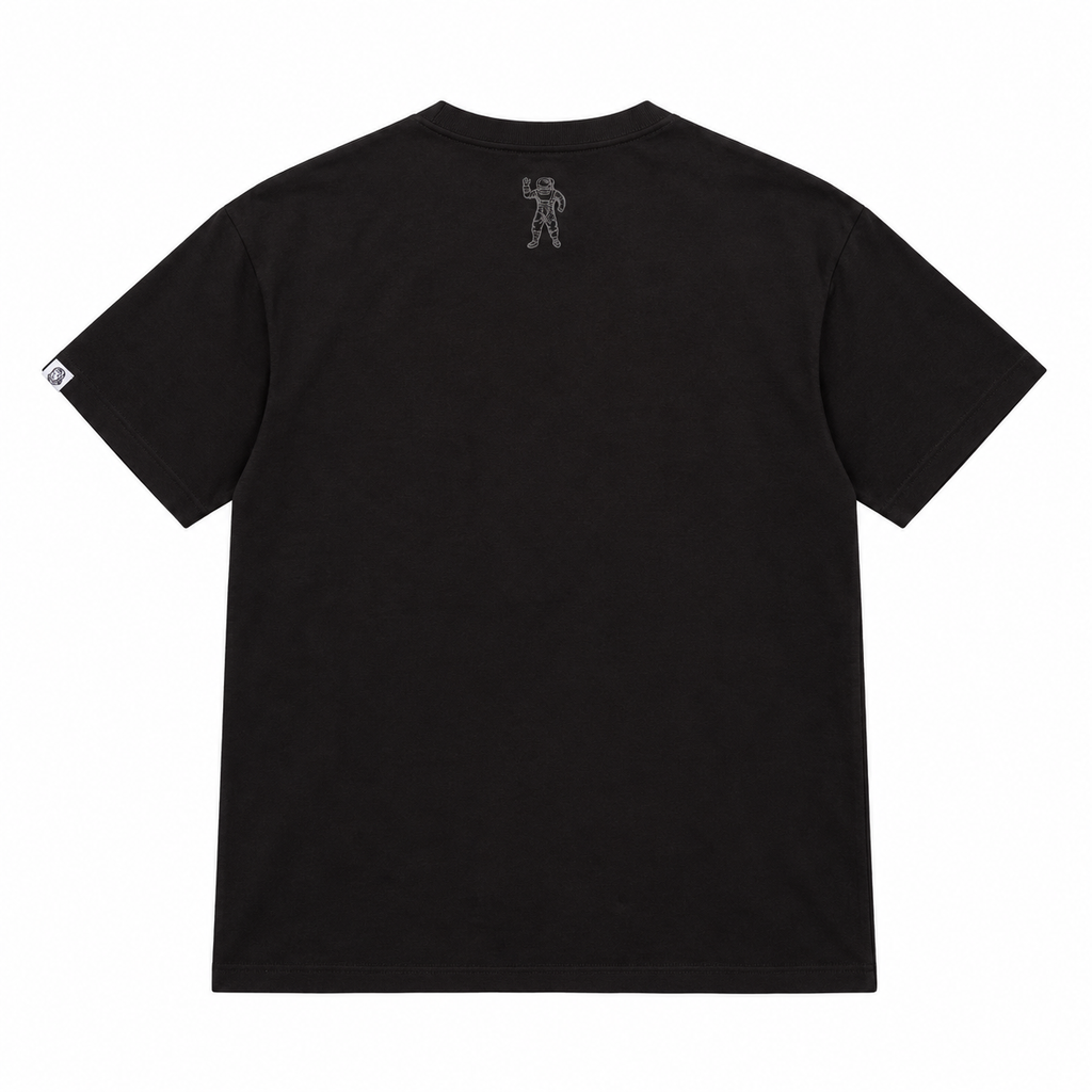 Billionaire Boys Club BB FOGGY SCRIPT T-SHIRT in Black, back flat lay at ICON Clothing