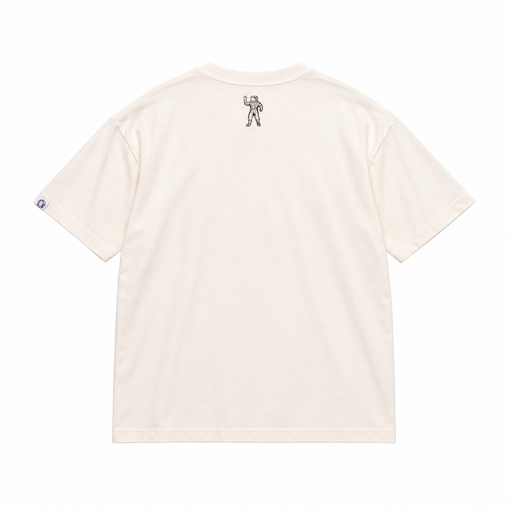 Billionaire Boys Club BB FOGGY SCRIPT T-SHIRT in White, back flat lay at ICON Clothing