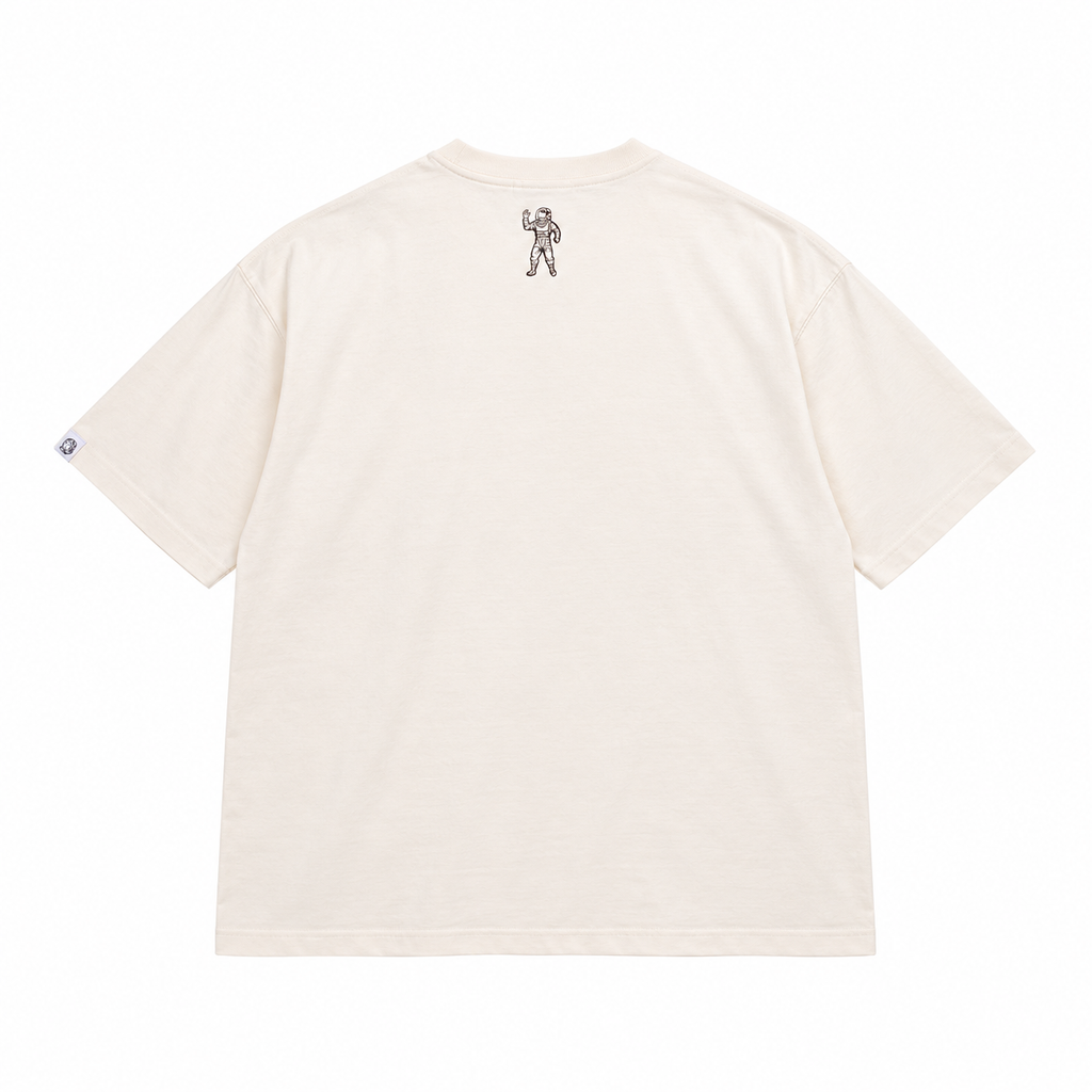 Billionaire Boys Club BB PEAK OVERSIZED T-SHIRT in White, back flat lay at ICON Clothing