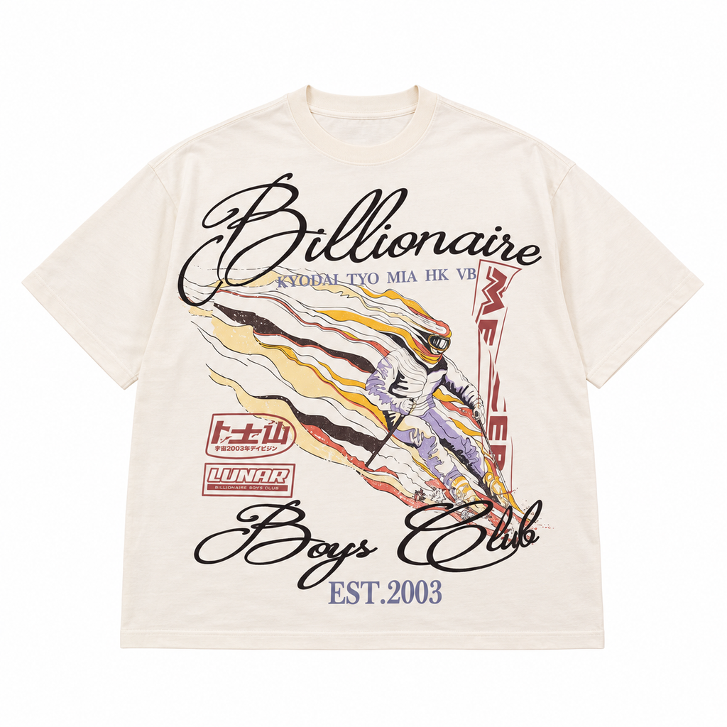 Billionaire Boys Club BB PEAK OVERSIZED T-SHIRT in White, front flat lay at ICON Clothing