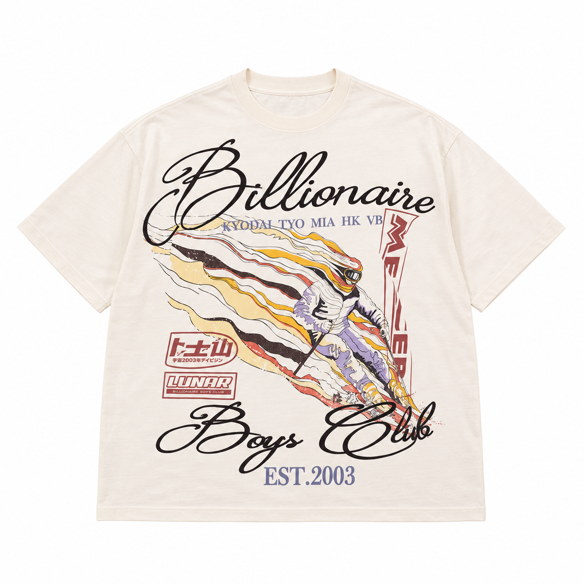 Billionaire Boys Club BB PEAK OVERSIZED T-SHIRT in White, front flat lay at ICON Clothing