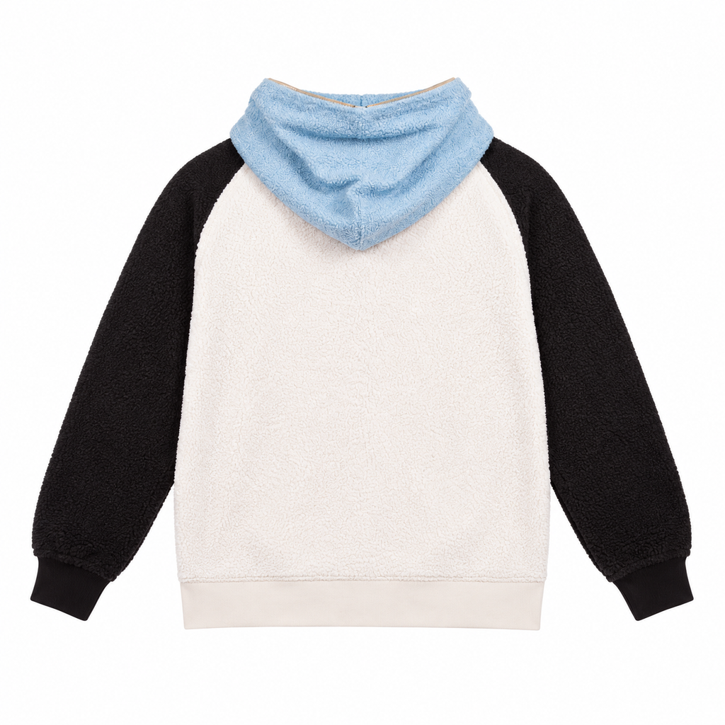 Billionaire Boys Club BB RAGLAN CURVE ZIP HOODIE in White, back flat lay at ICON Clothing