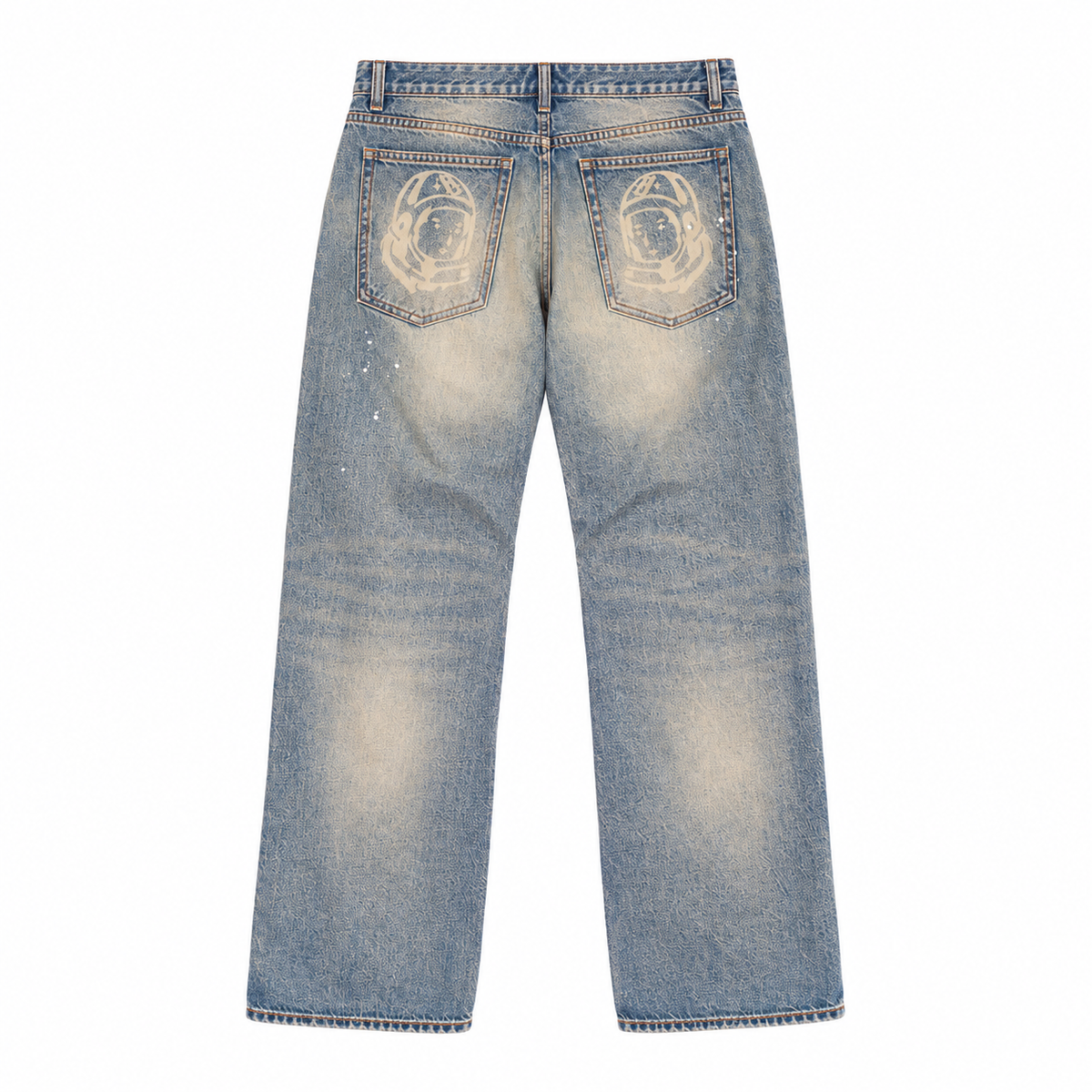 Billionaire Boys Club BB SOL HEART FIT JEANS in Blue, back flat lay at ICON Clothing