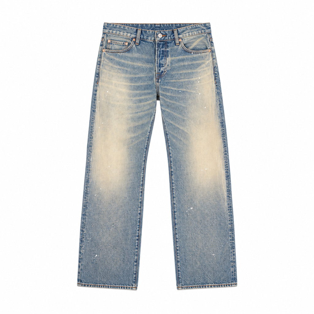 Billionaire Boys Club BB SOL HEART FIT JEANS in Blue, front flat lay at ICON Clothing