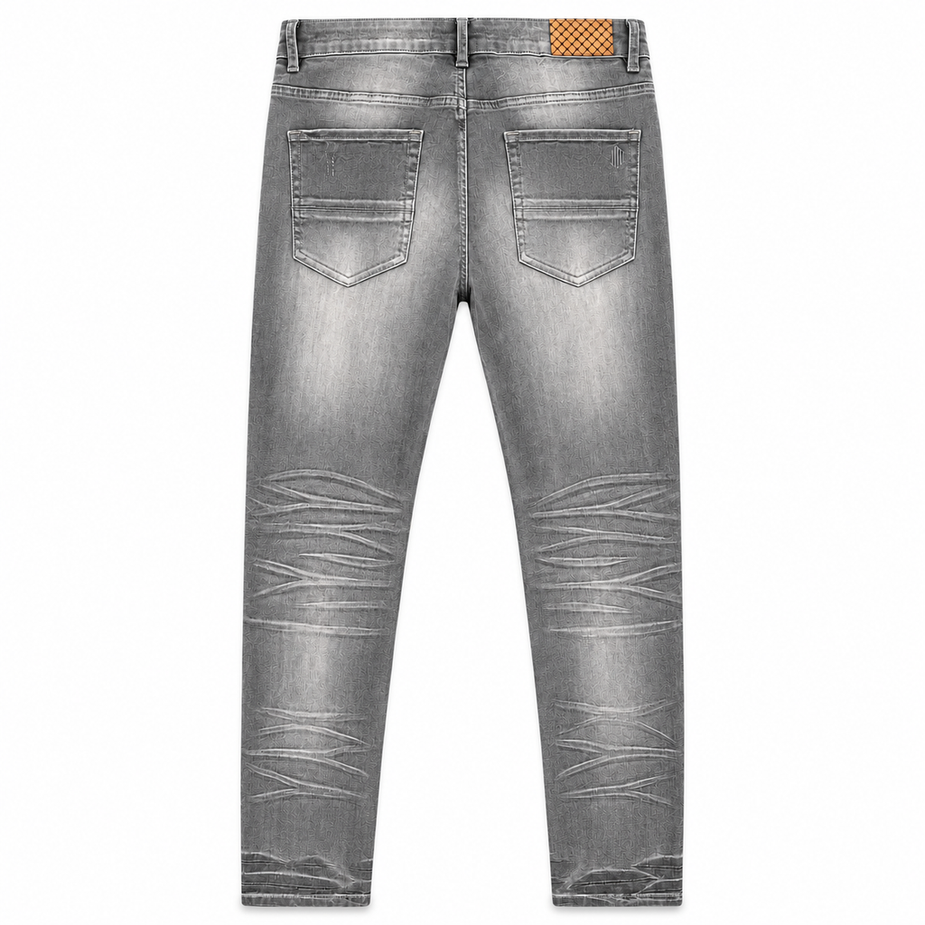 LVNT GREY SKINNY JEANS, back flat lay on white background
