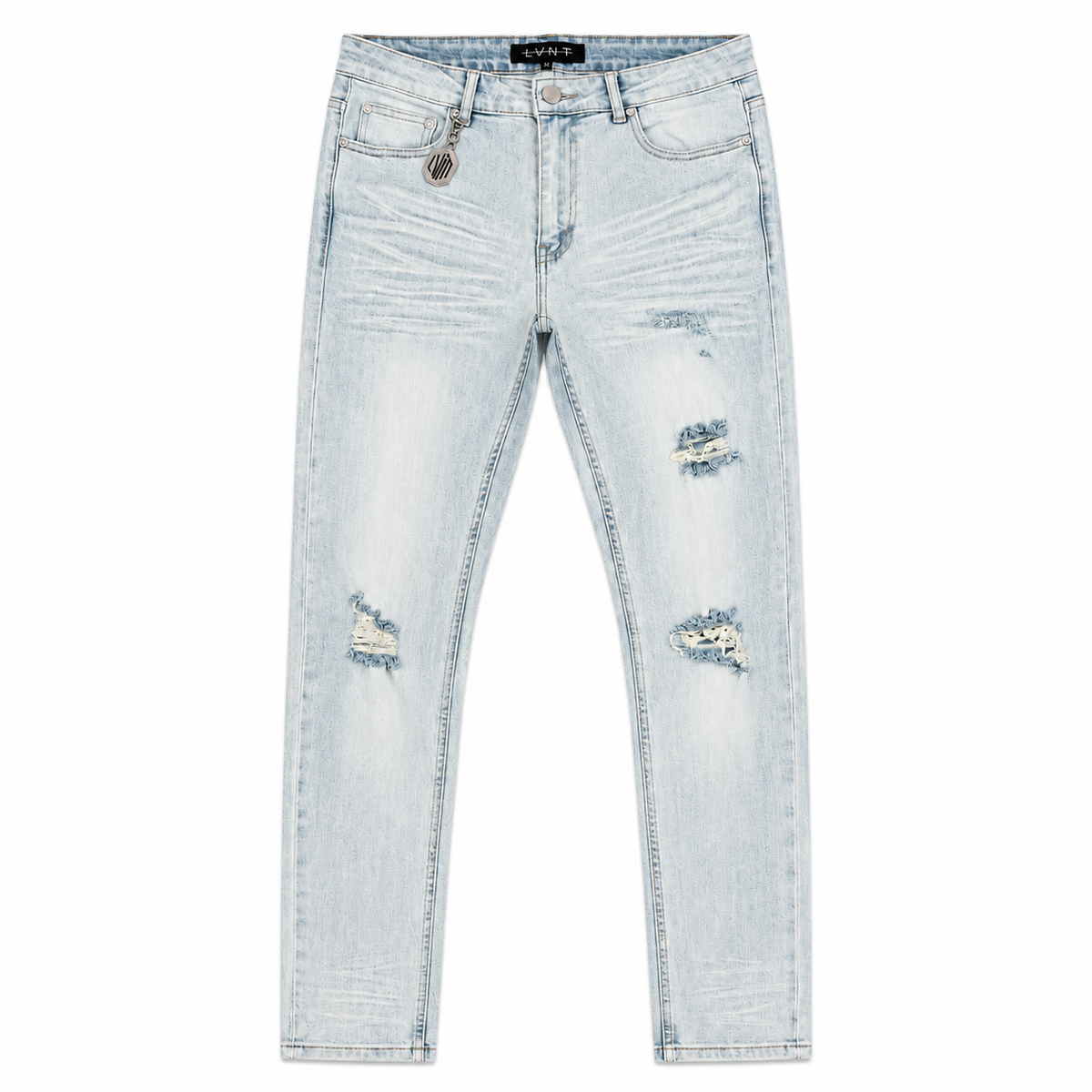 LVNT ICE BLUE SKINNY JEANS, front flat lay on white background
