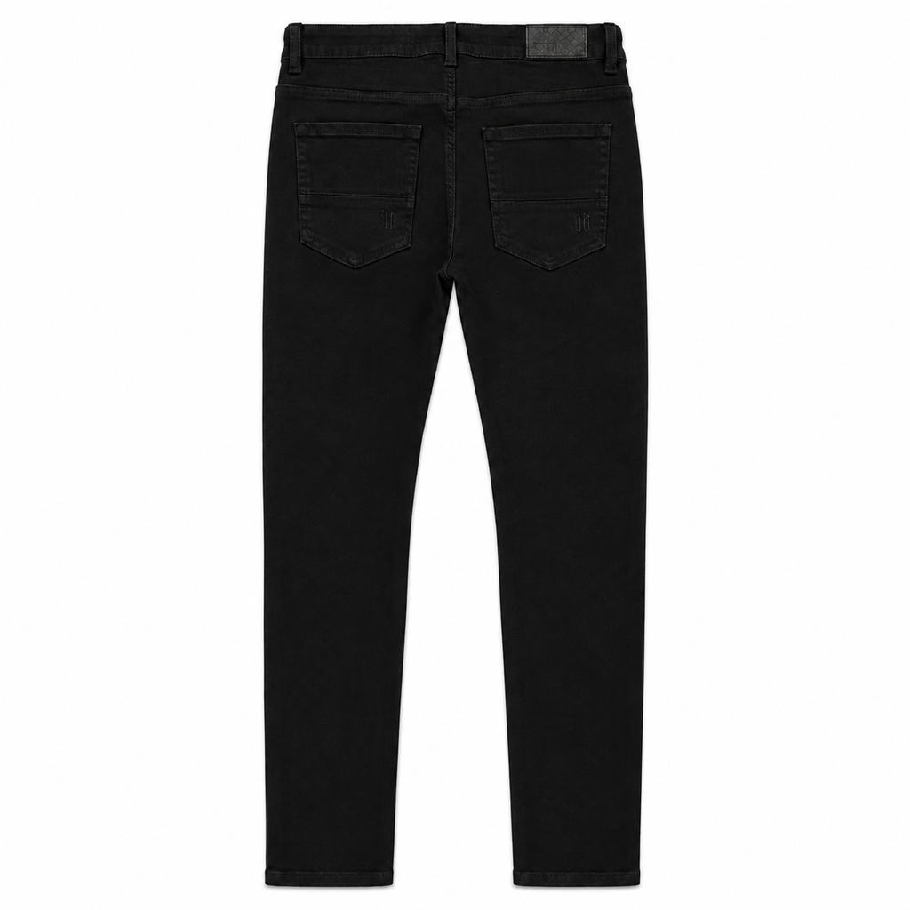 LVNT JET BLACK SKINNY JEANS, back flat lay on white background