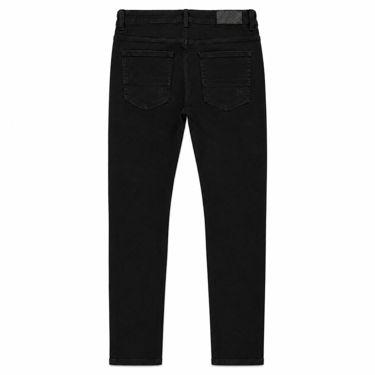 LVNT JET BLACK SKINNY JEANS, back flat lay on white background