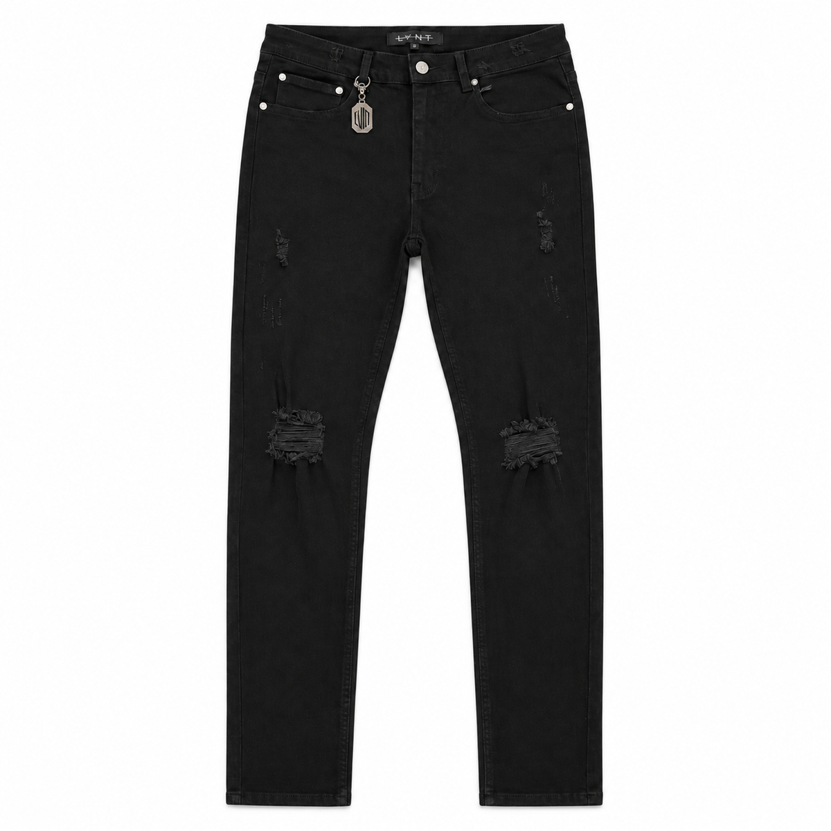 LVNT JET BLACK SKINNY JEANS, front flat lay on white background