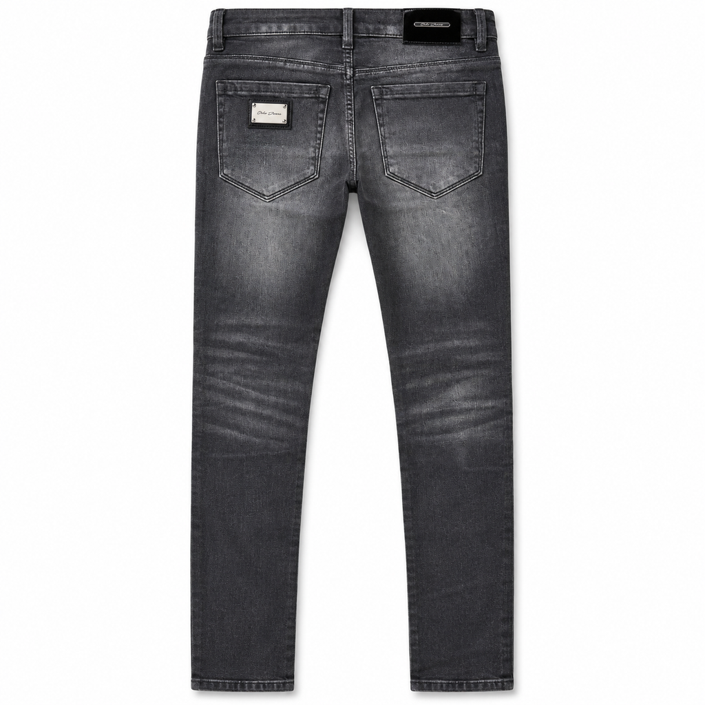 OCHO DEEP DARK BLUE JEANS, back flat lay on white background