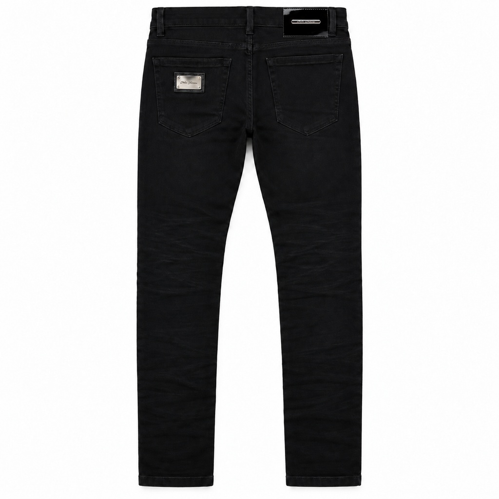 OCHO ECLIPSE BLACK JEANS, back flat lay on white background