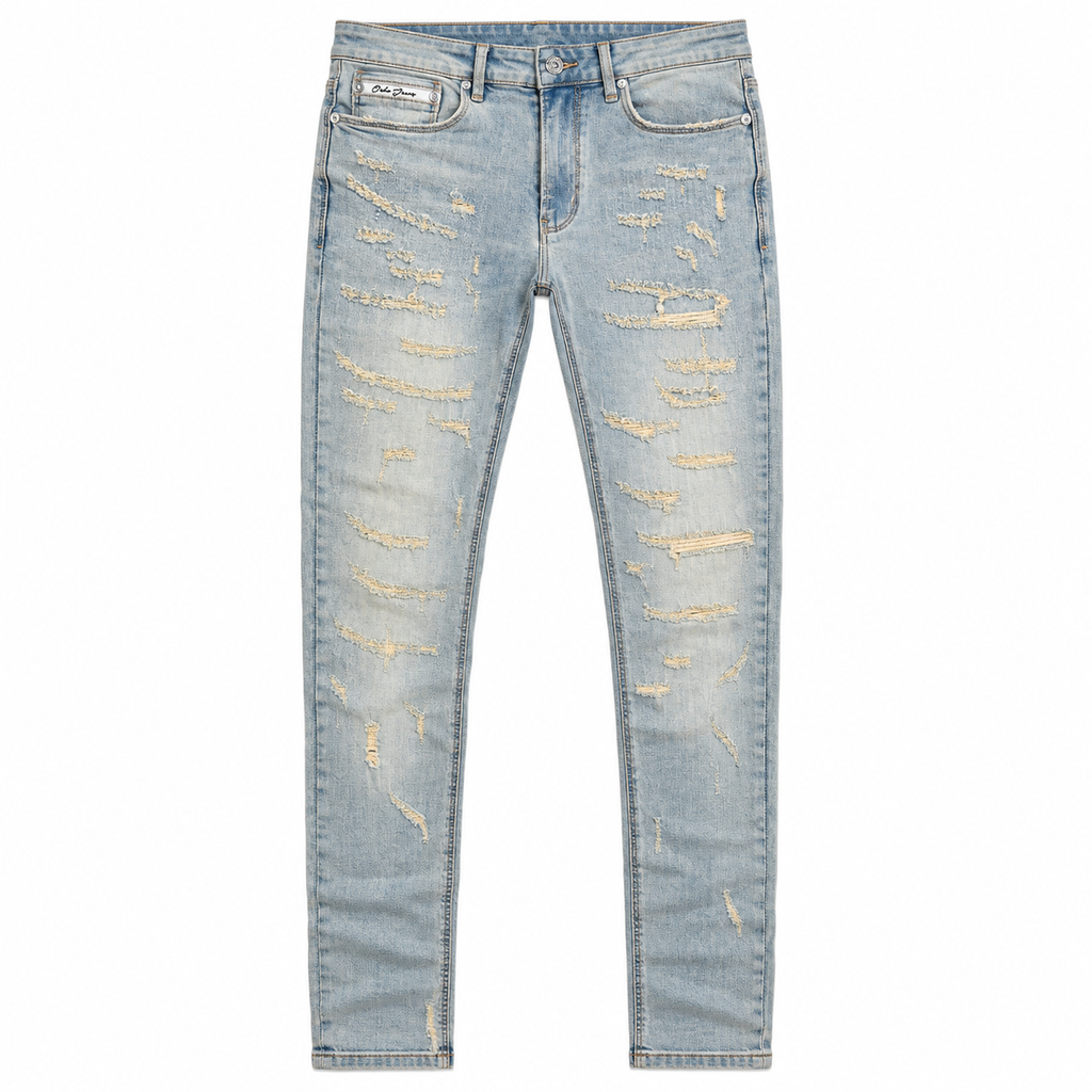 OCHO FROST LIGHT GREY JEANS, front flat lay on white background