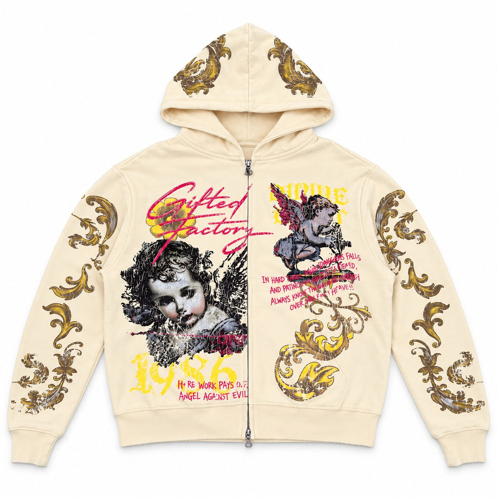 GFTD LA Gifted Factory Cream Zip Hoodie - front view