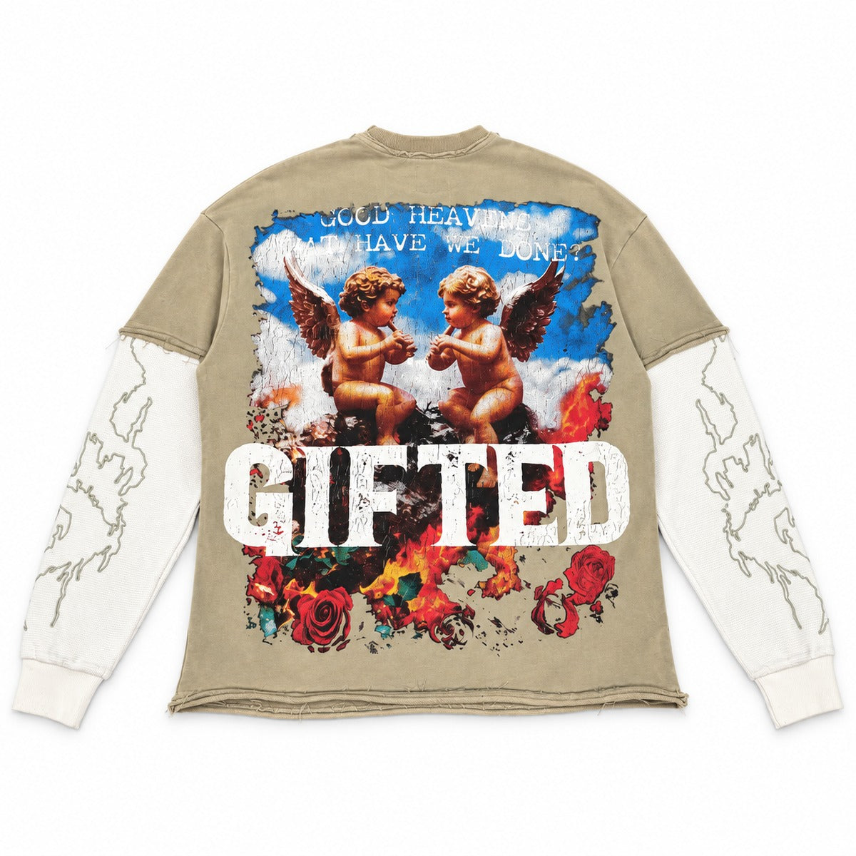 GFTD LA Heaven At Risk Khaki Long Sleeve Tee - back view
