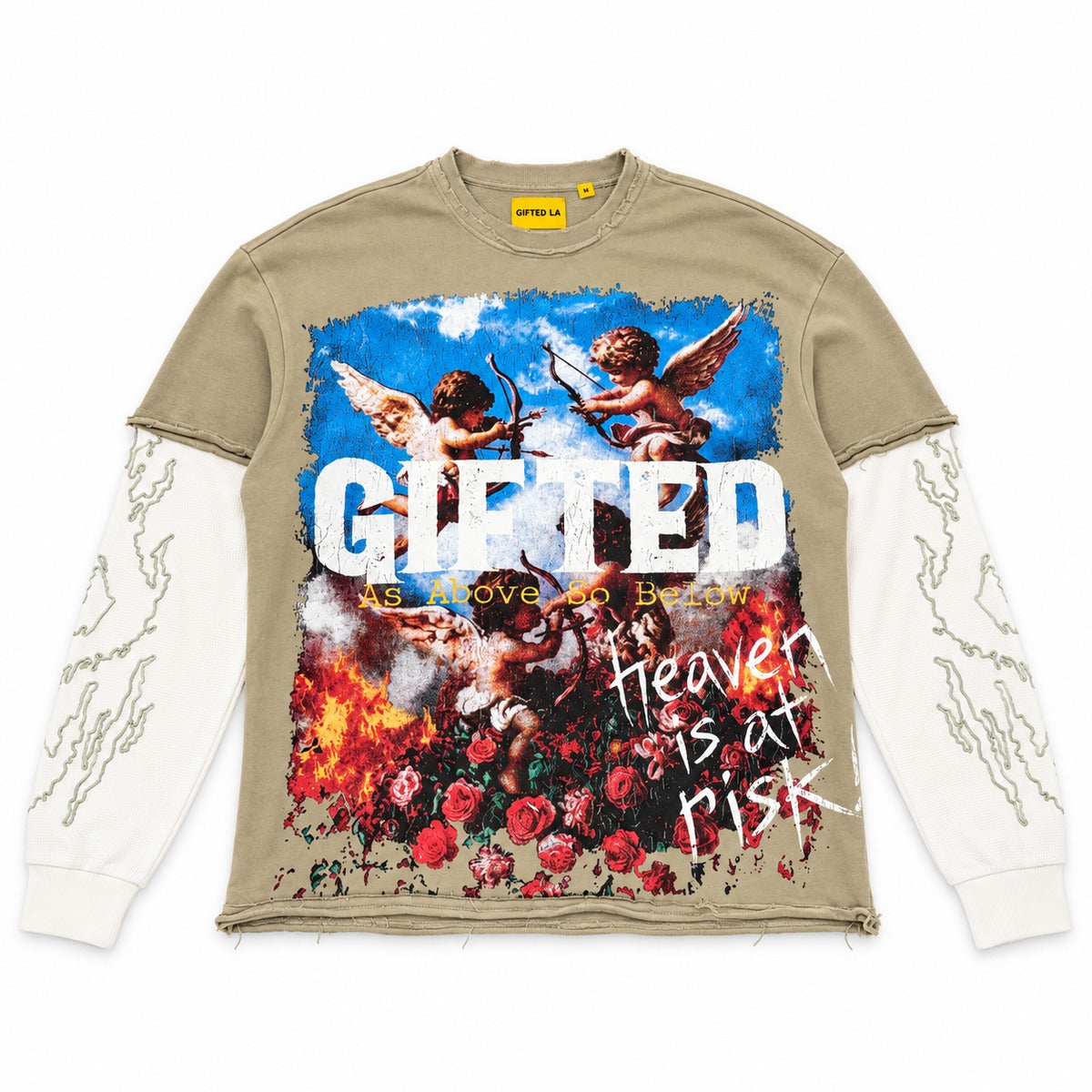 GFTD LA Heaven At Risk Khaki Long Sleeve Tee - front view